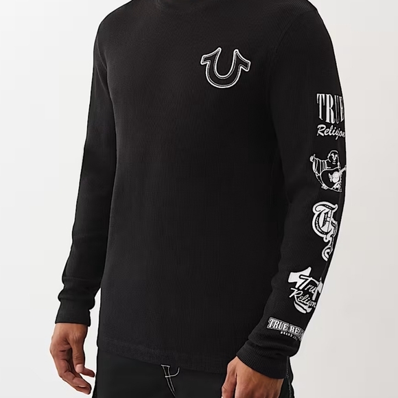 True Religion Horseshoe Graphic L/S Thermal Shirt- Black - Picture 2 of 9